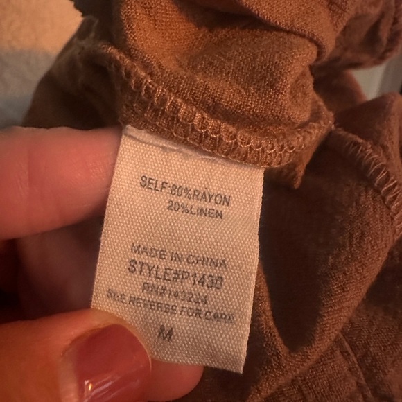 ILLA ILLA Orange /Tan High Waist Linen Blend Paperbag Pants Women’s M Boho Chic - Picture 15 of 15